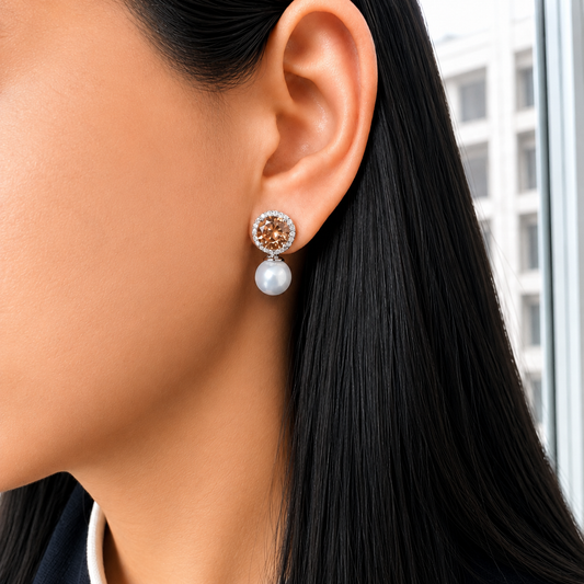 Amber Elegance Pearl Drop Earrings