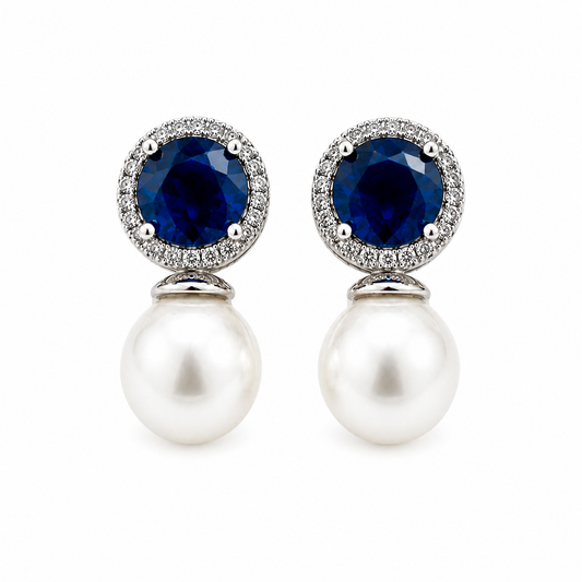 Royale Sapphire Pearl Drop Earrings