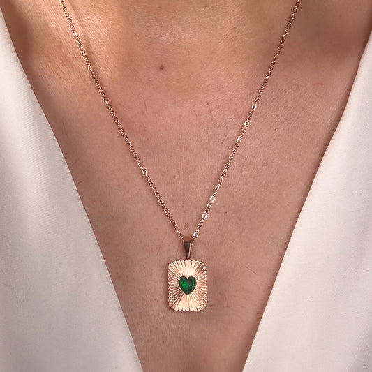 Emerald Heart Bar Necklace (Rose gold)
