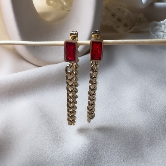 Carla Chain Earrings (Red)