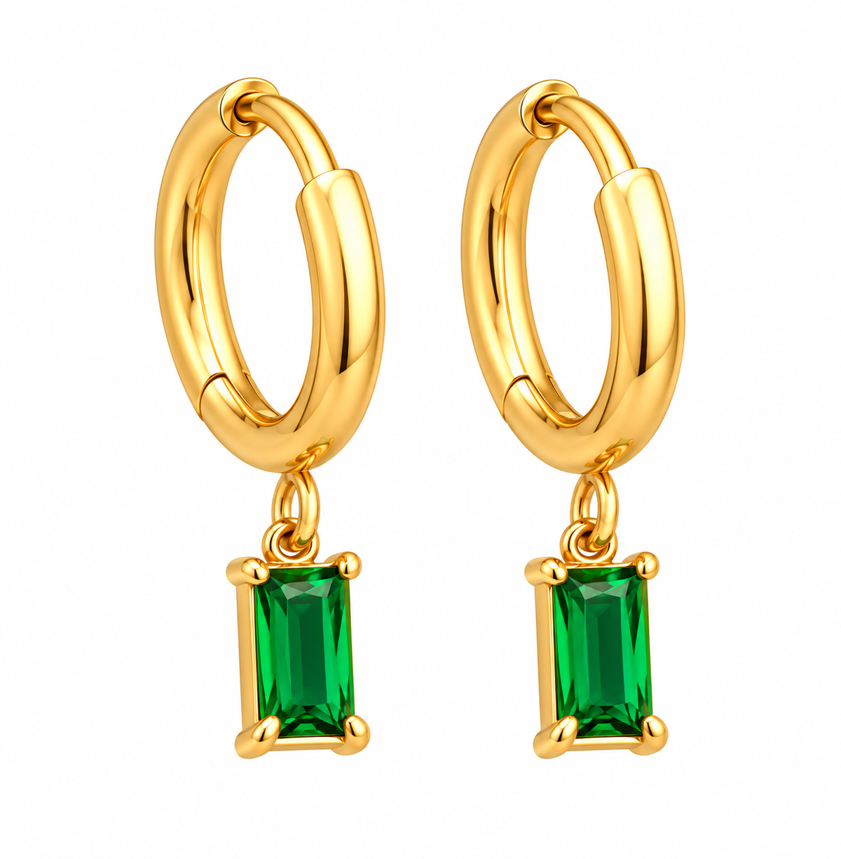 Green Drop Huggie Hoops