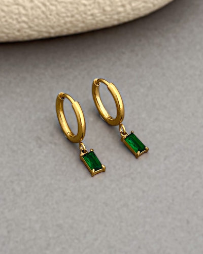 Green Drop Huggie Hoops