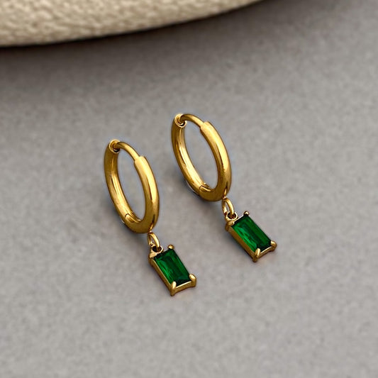 Green Drop Huggie Hoops
