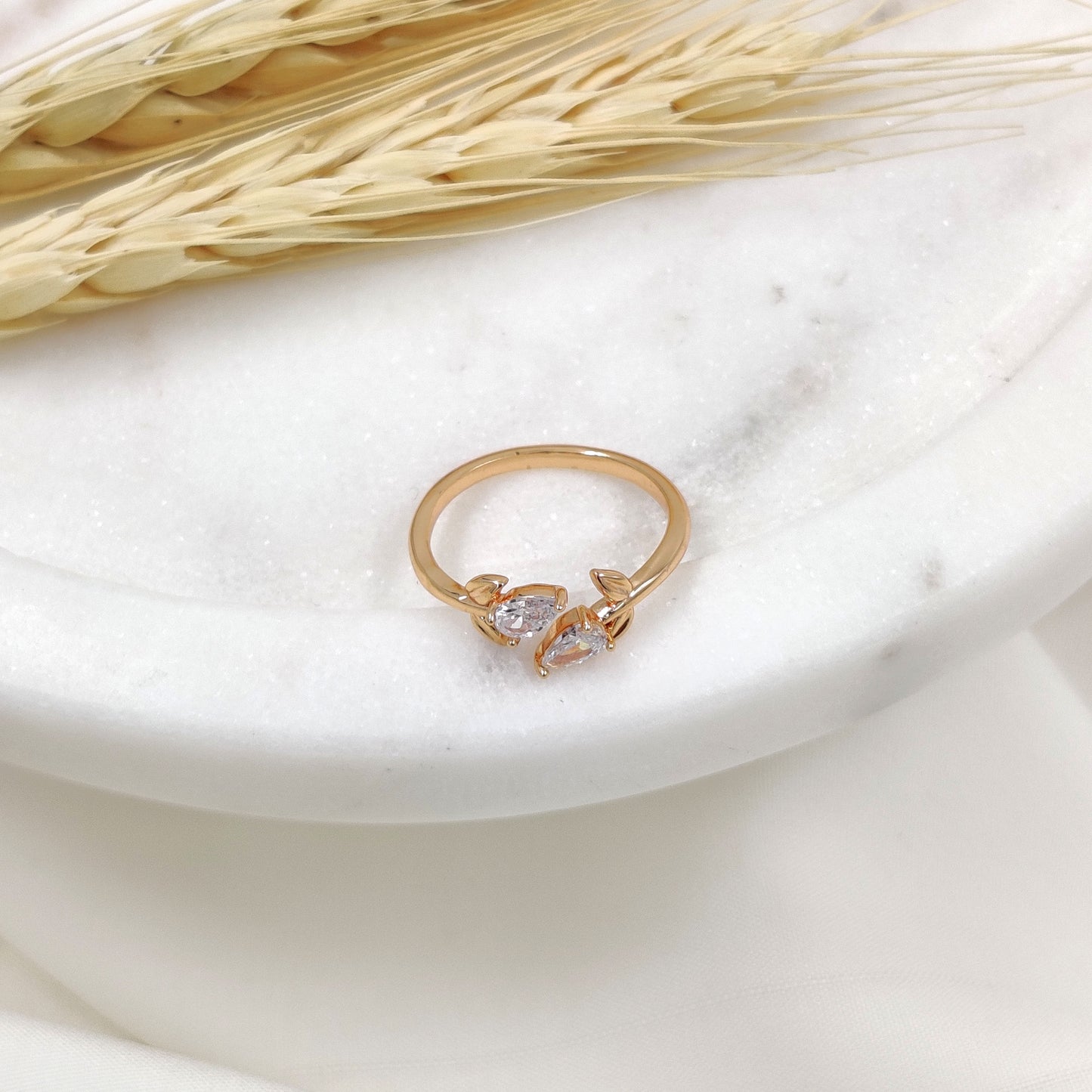 Crystal Leaf Ring