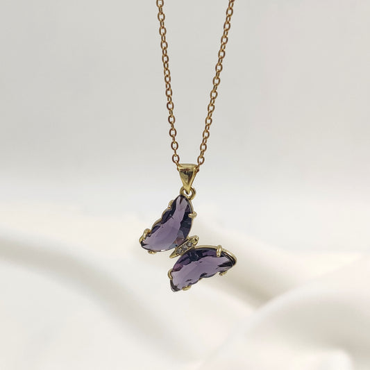 Violet Glass Butterfly Necklace