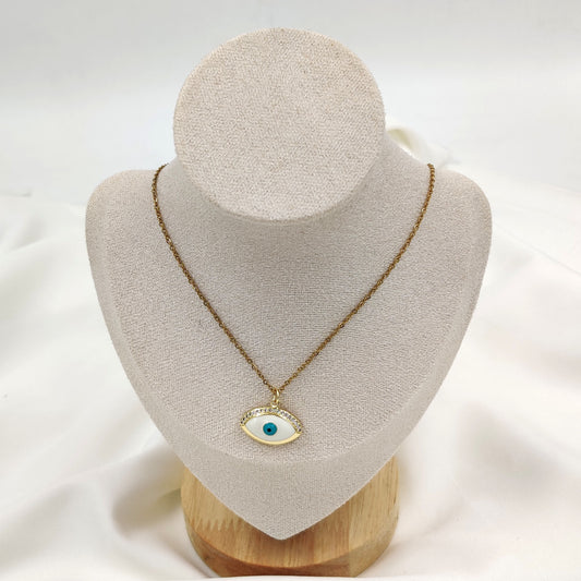 White Studded Evil Eye Necklace