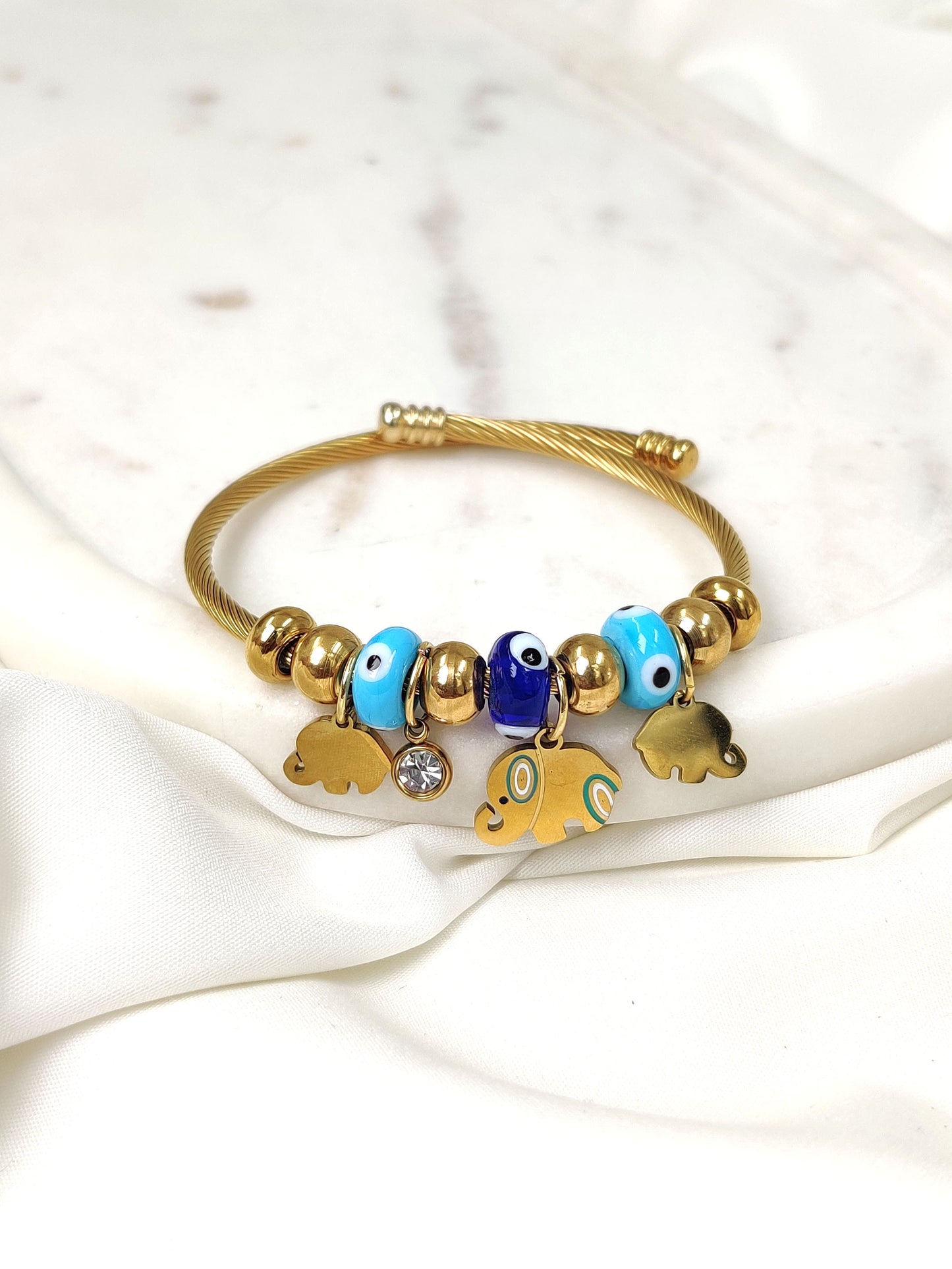 Elephant Evil Eye Charm Bracelet