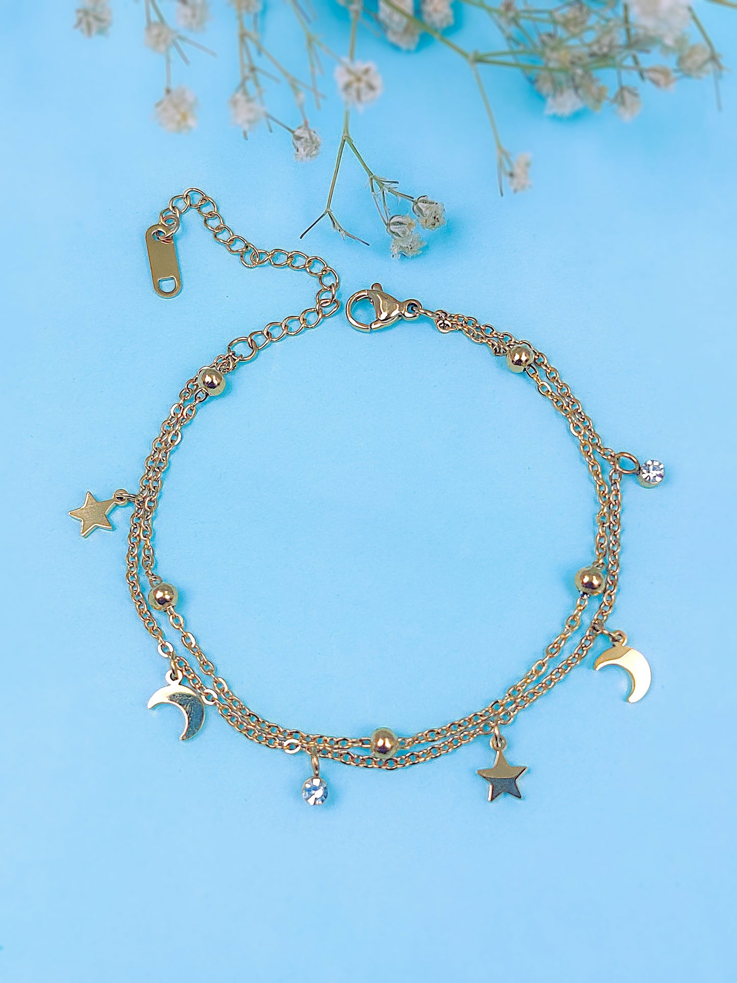 Dainty Moon & Star Charm Bracelet