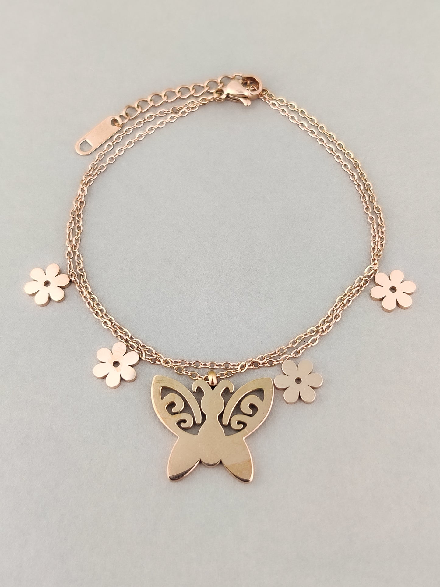 Floral Butterfly Charm Bracelet