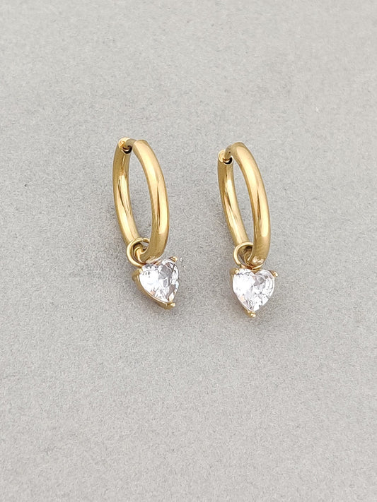 Crystal Heart Drop Huggie Hoops