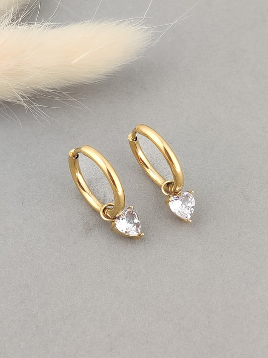 Crystal Heart Drop Huggie Hoops