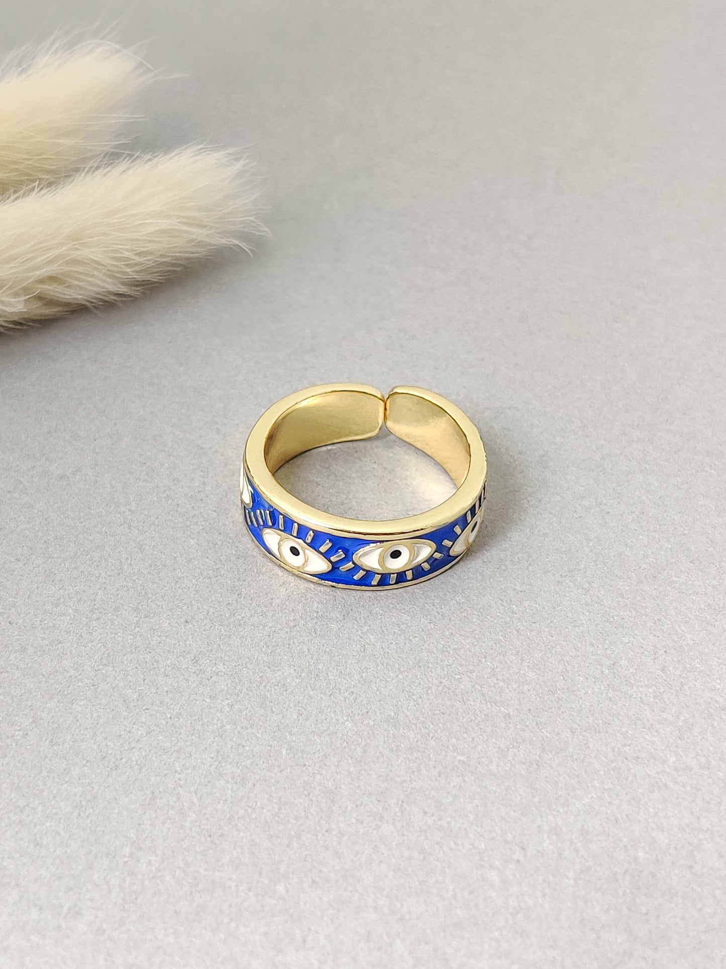 Blue Enameled Evil Eye Ring