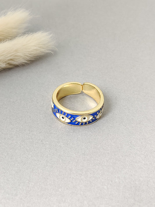Blue Enameled Evil Eye Ring