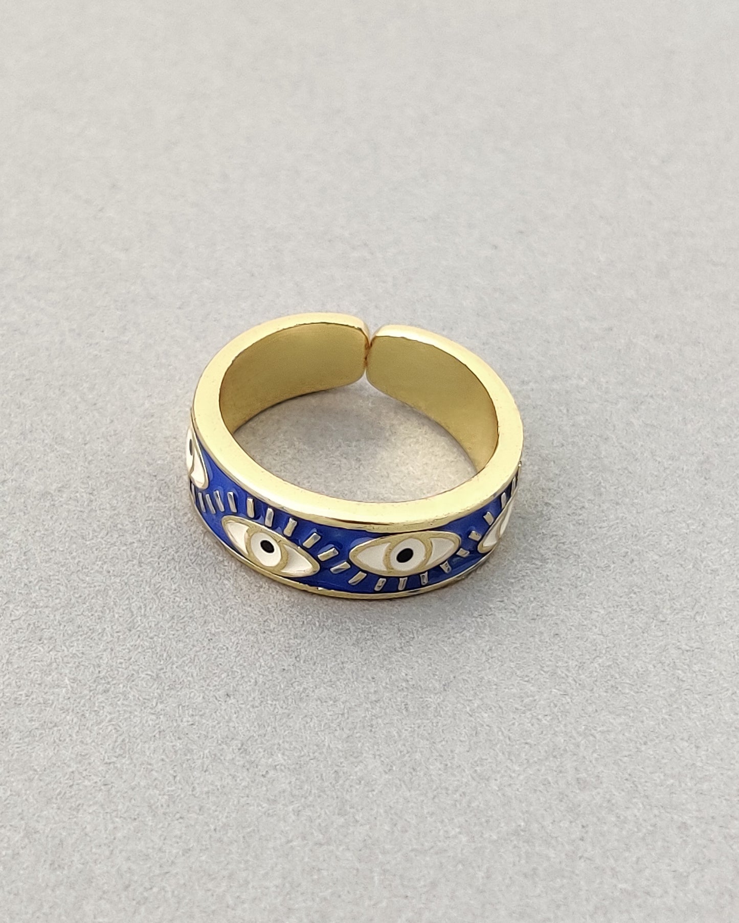 Blue Enameled Evil Eye Ring
