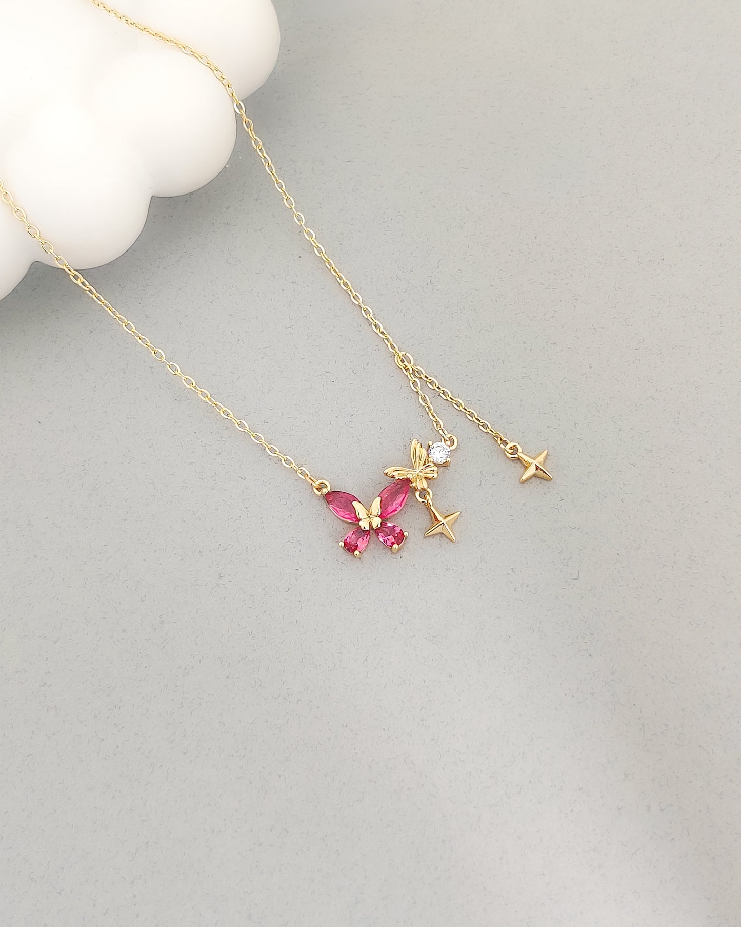 Butterfly Star Necklace(Pink)