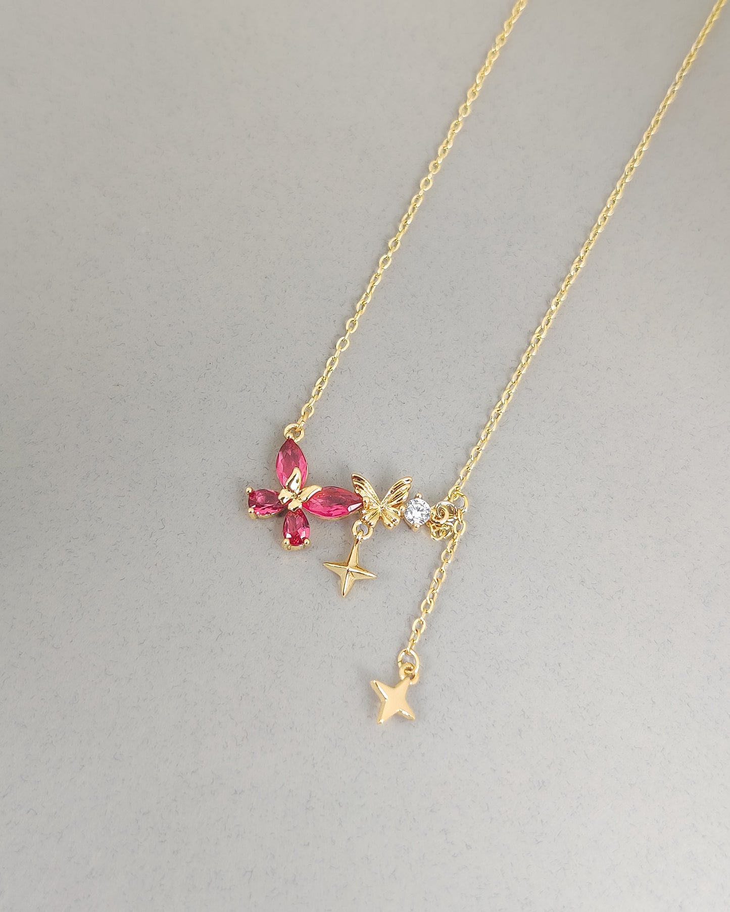 Butterfly Star Necklace(Pink)