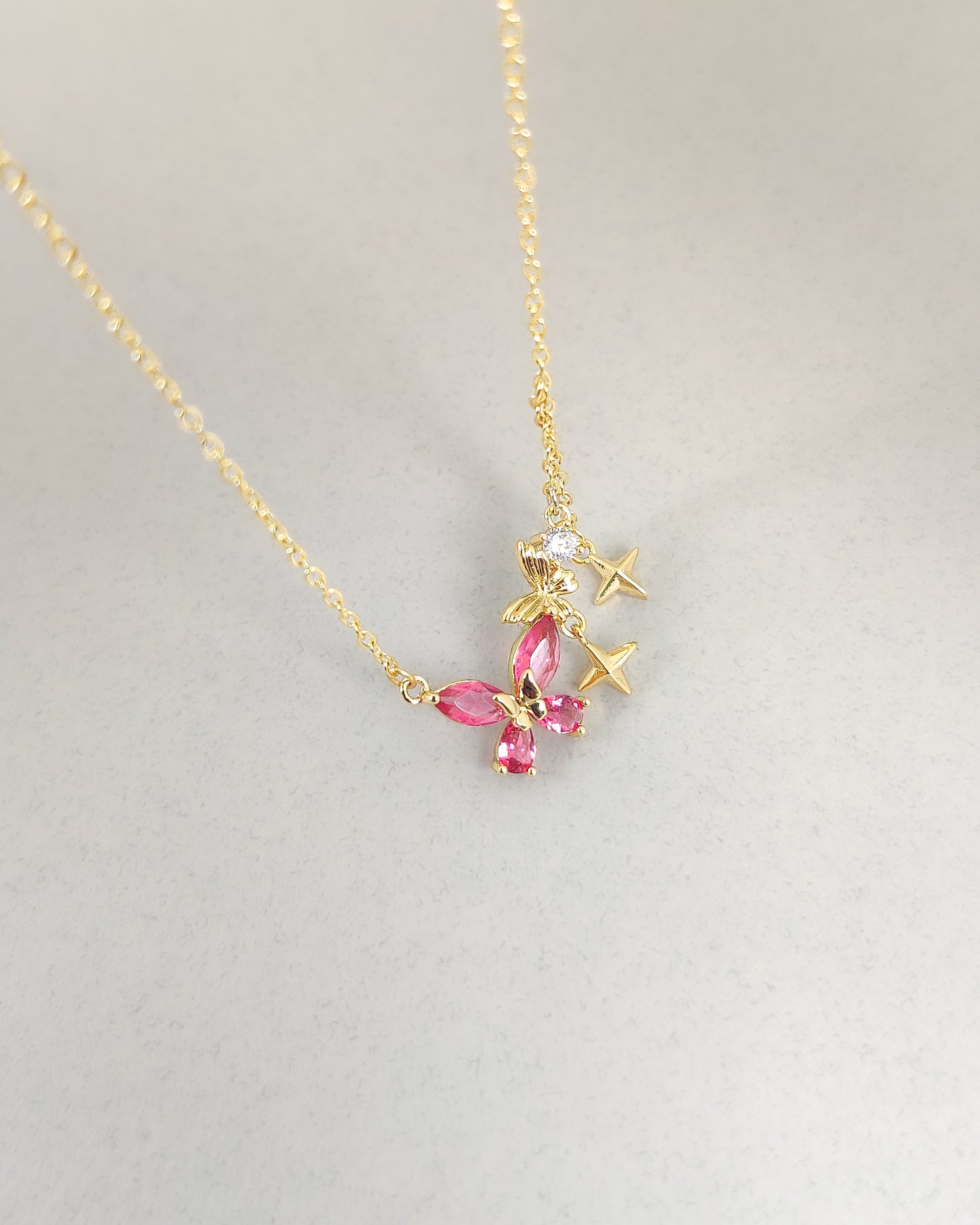 Butterfly Star Necklace(Pink)