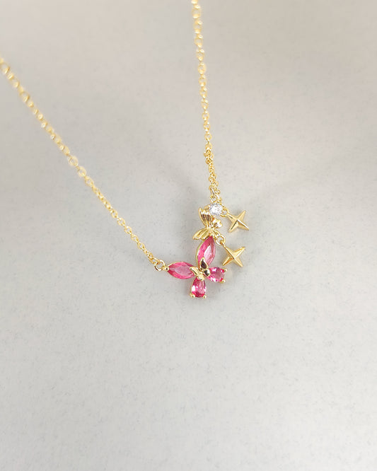 Butterfly Star Necklace(Pink)