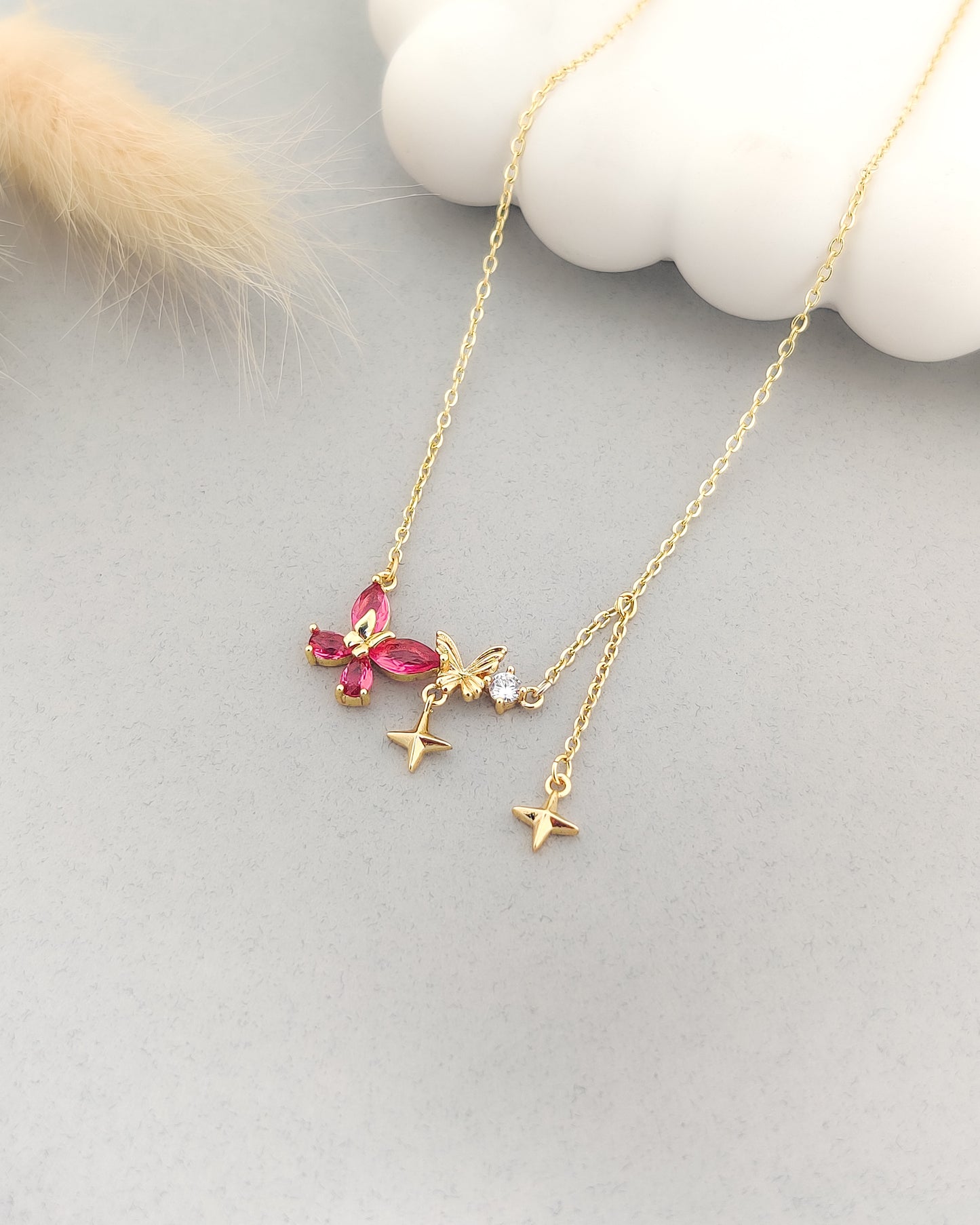 Butterfly Star Necklace(Pink)