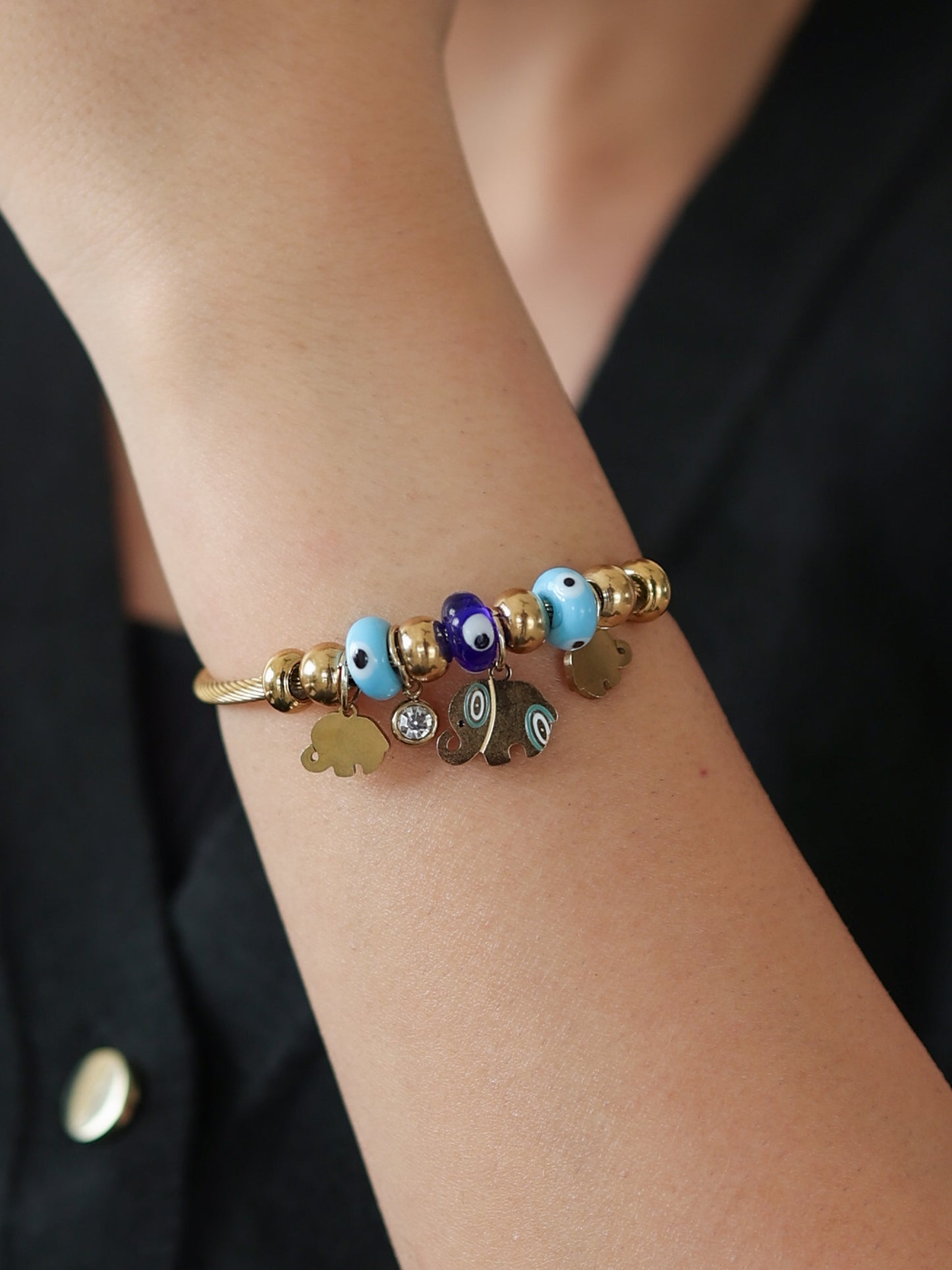 Elephant Evil Eye Charm Bracelet