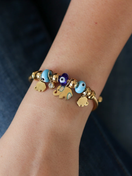 Elephant Evil Eye Charm Bracelet