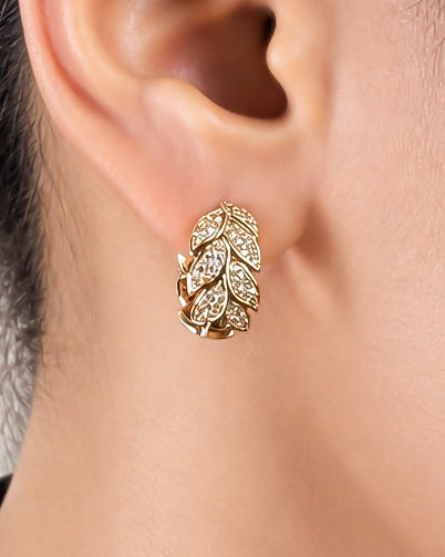 Crystal Leaf Huggie Hoops