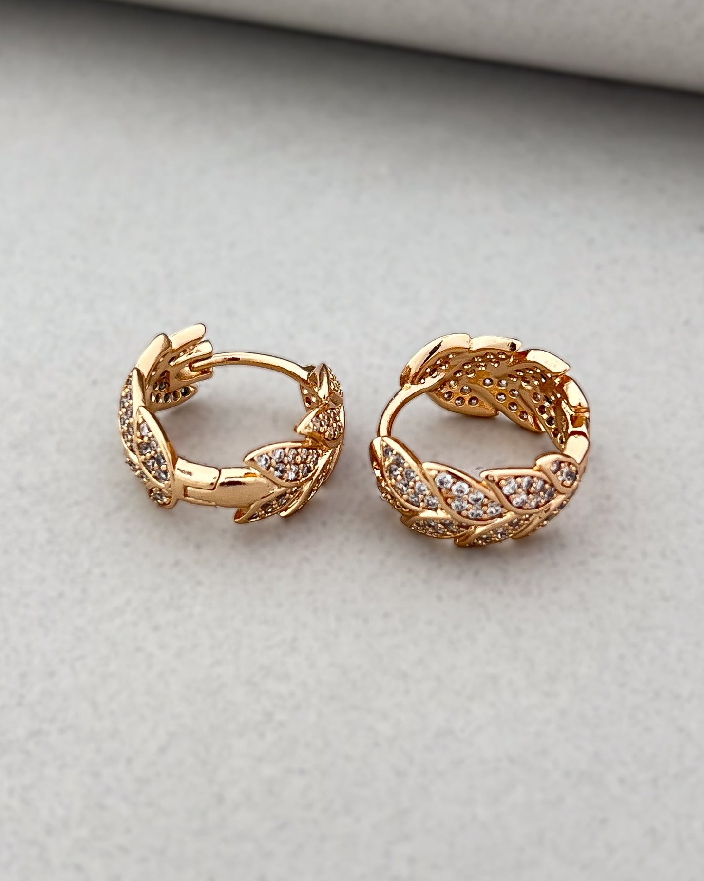 Crystal Leaf Huggie Hoops