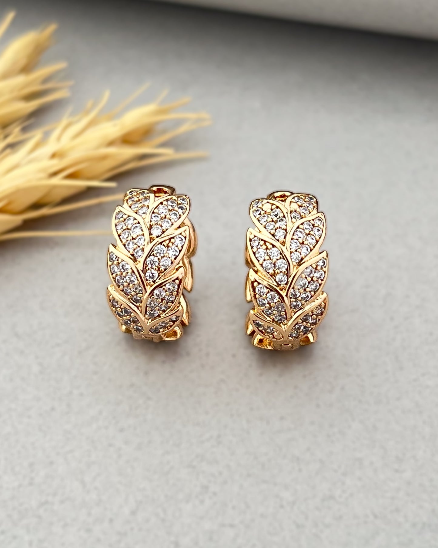 Crystal Leaf Huggie Hoops