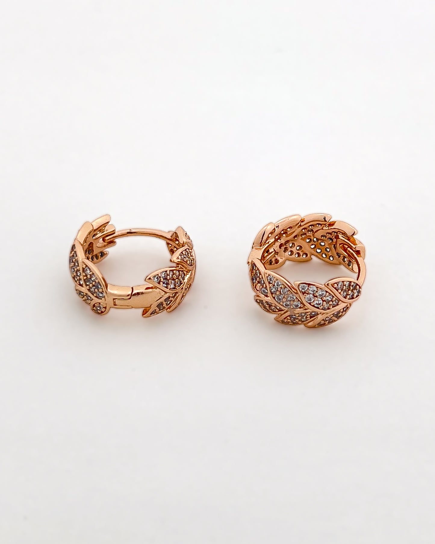 Crystal Leaf Huggie Hoops
