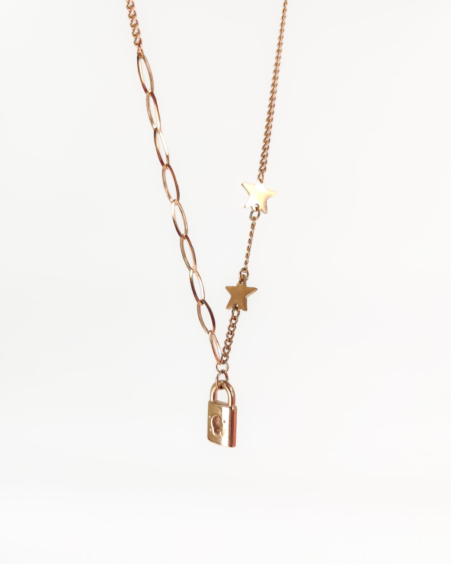 Lock and star link necklace