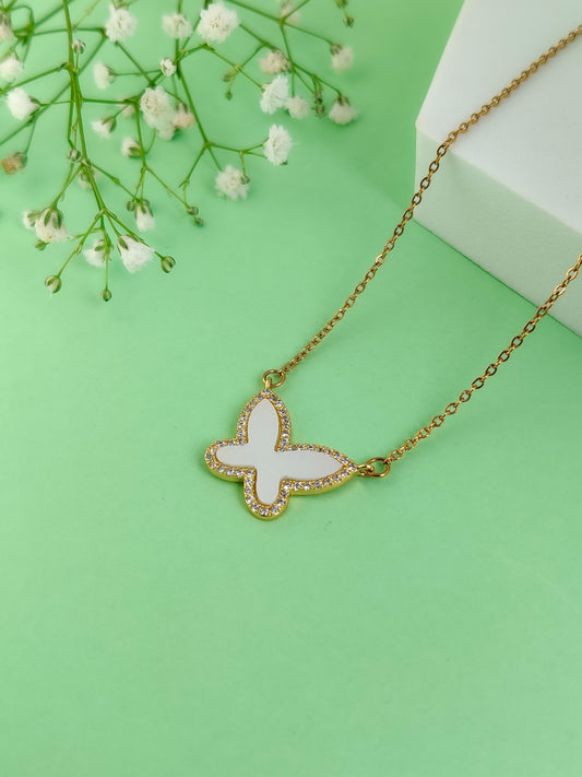 White Butterfly Necklace