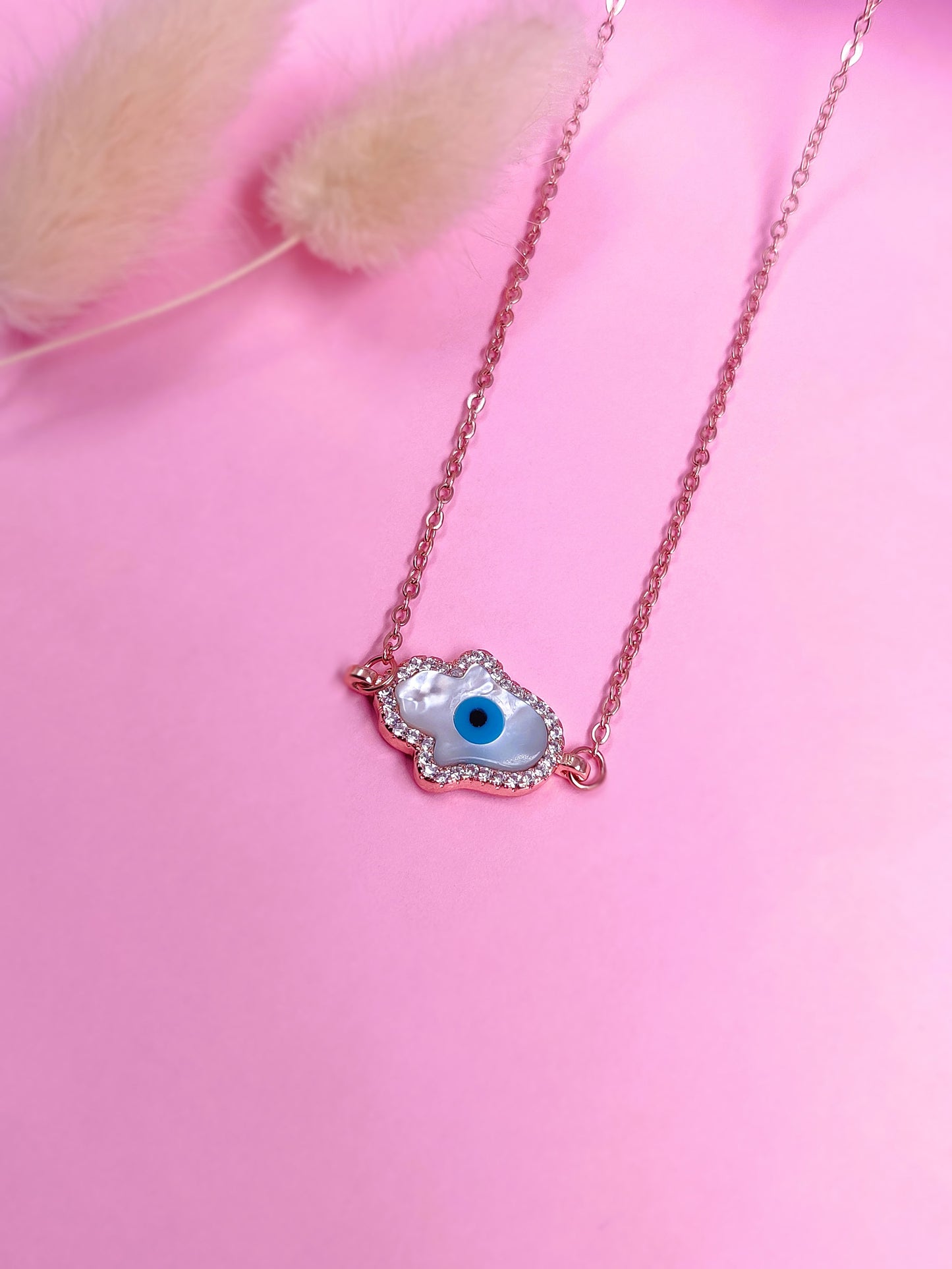White Hamsa Necklace