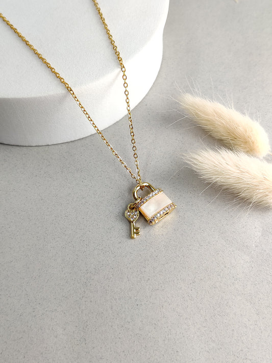 White Lock & Key Necklace