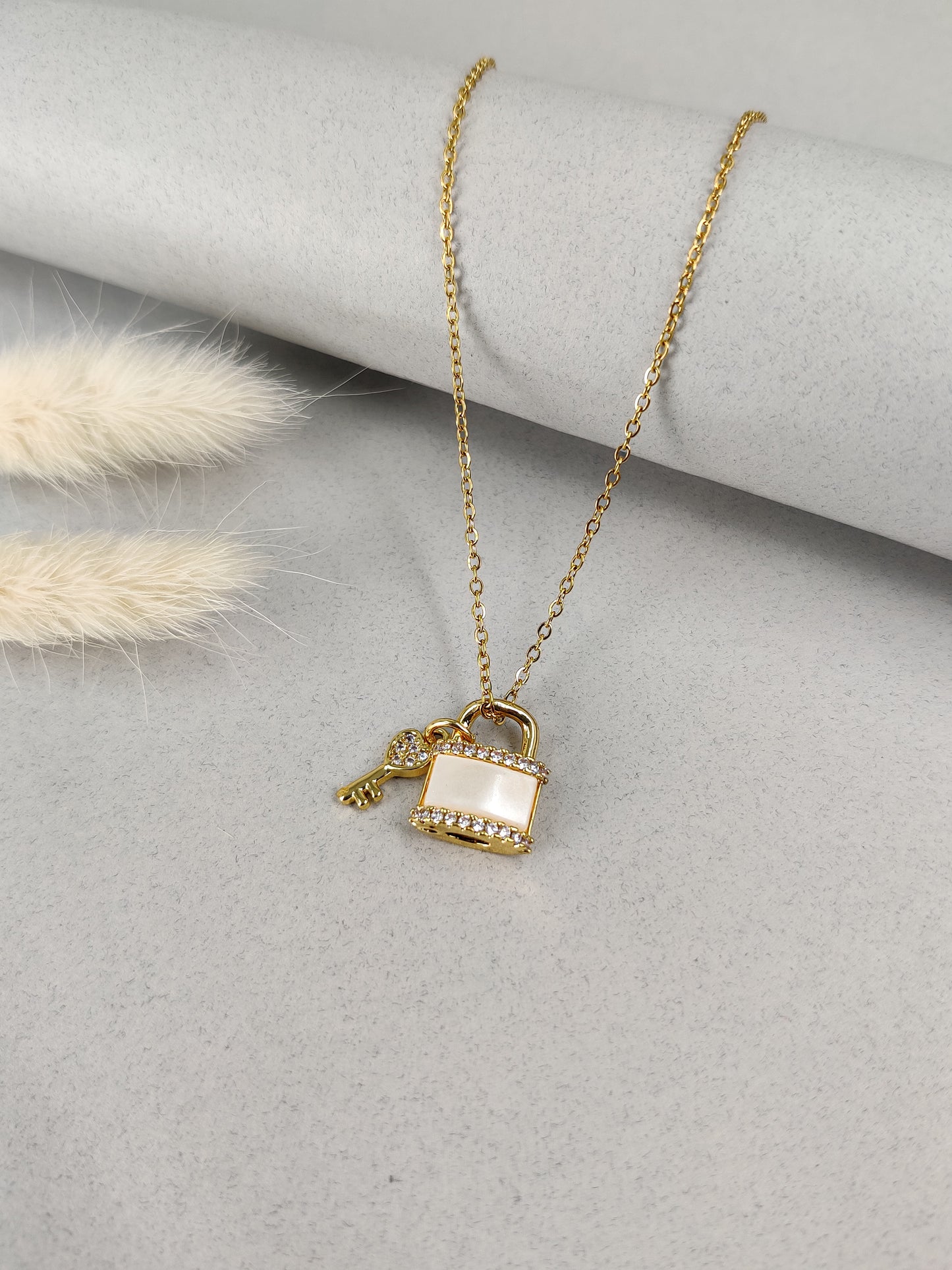 White Lock & Key Necklace