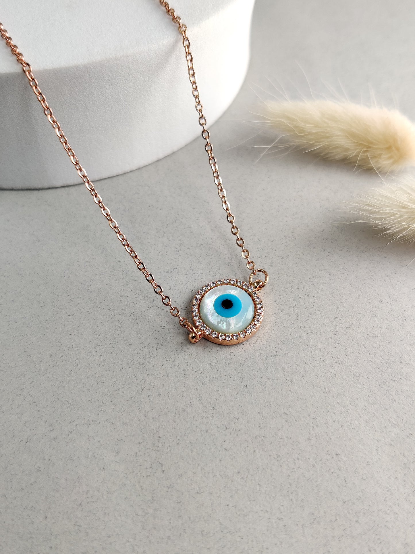 White Round Evil Eye Necklace