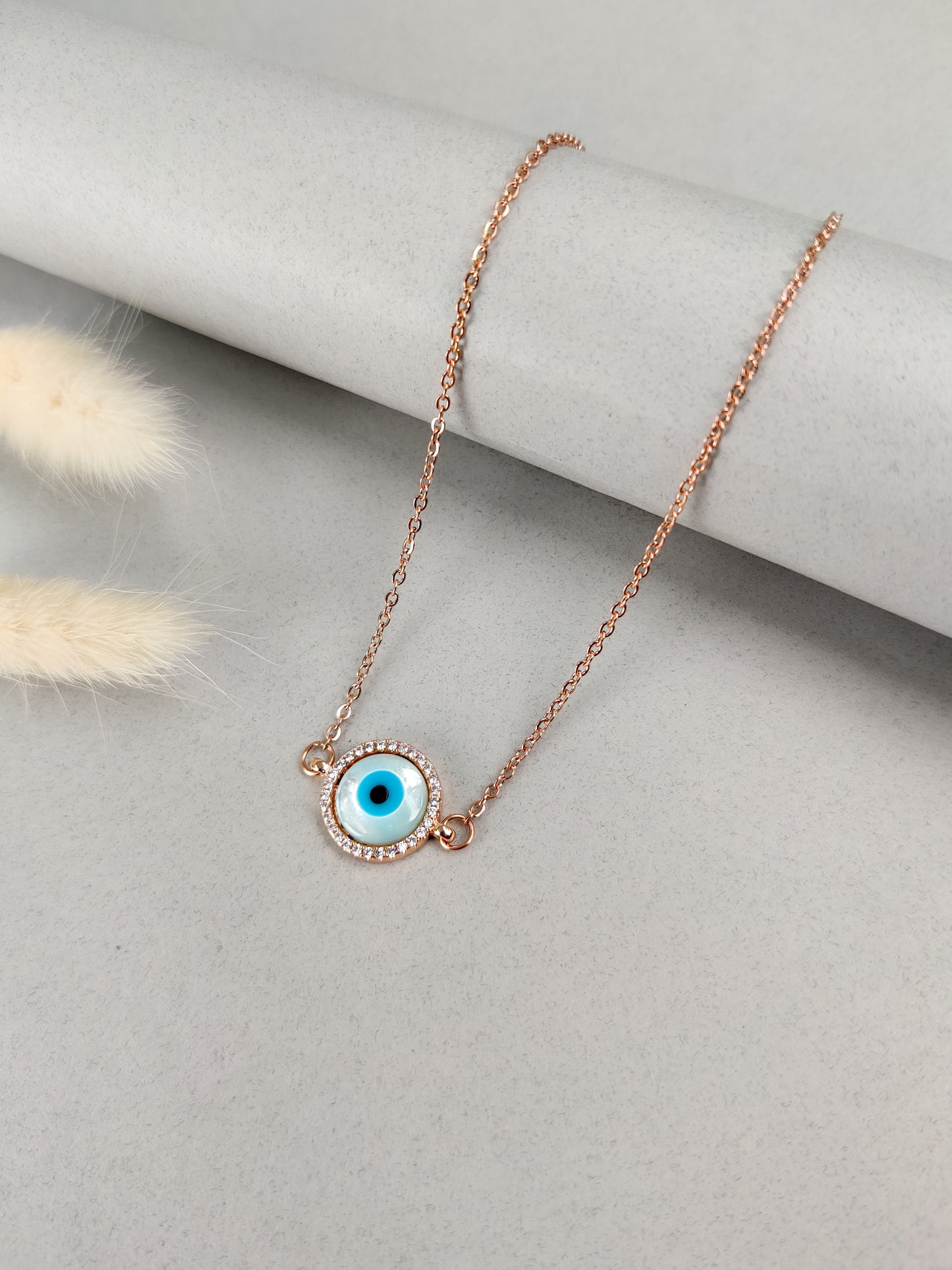 White Round Evil Eye Necklace