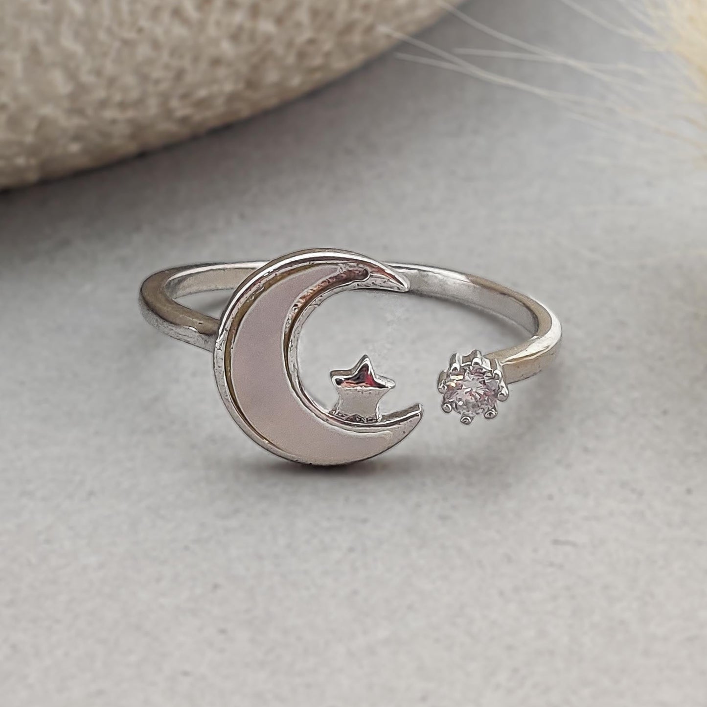 White Moon & Star Ring