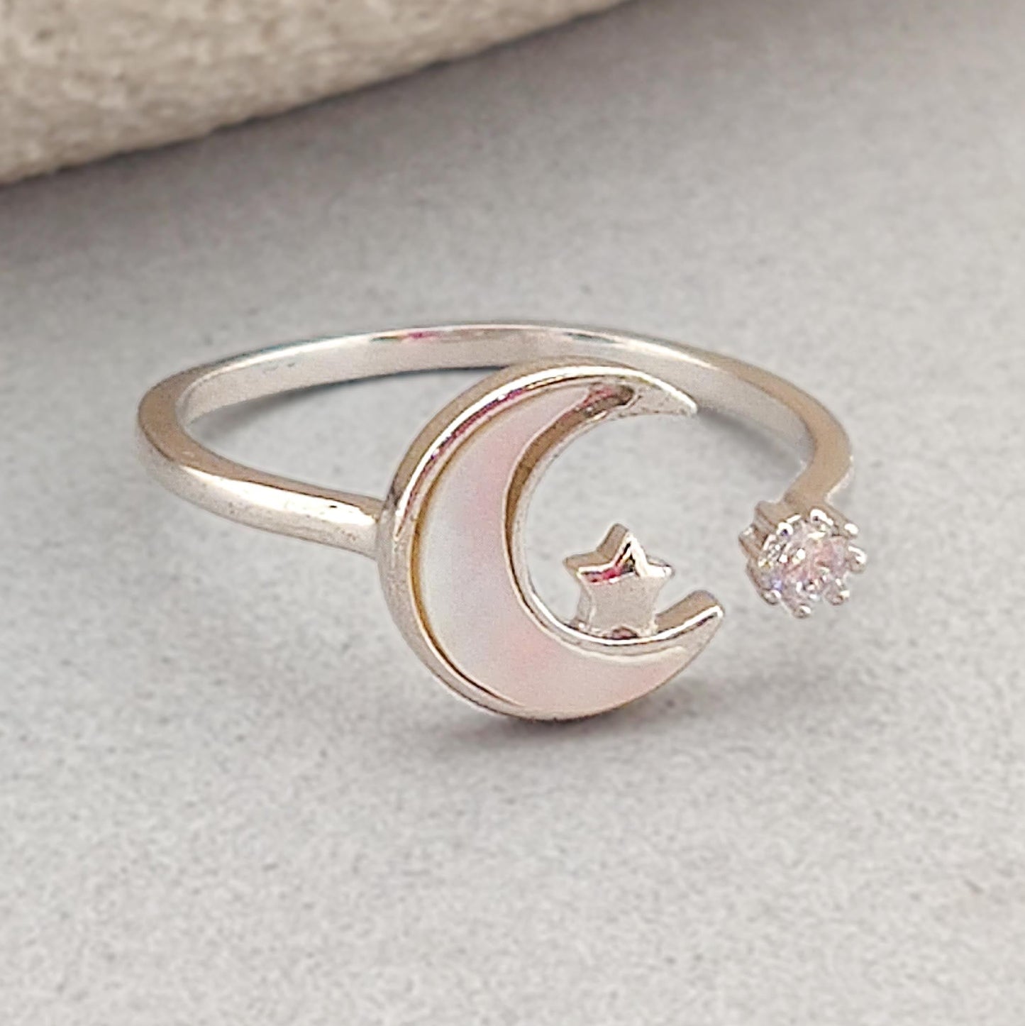 White Moon & Star Ring