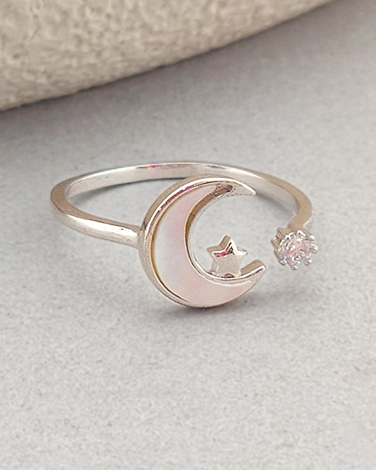 White Moon & Star Ring