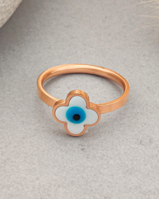 Evil Eye Clover Ring