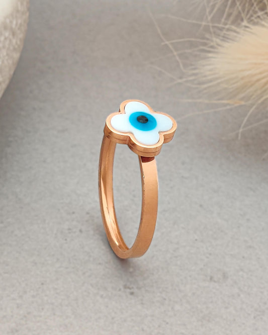 Evil Eye Clover Ring