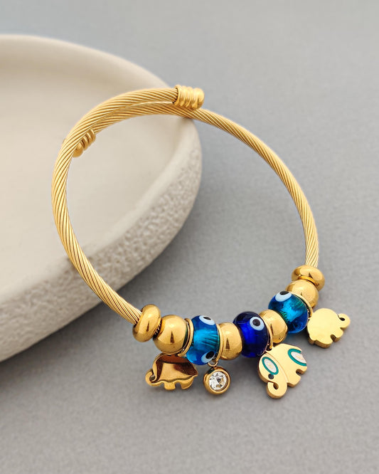 Elephant Evil Eye Charm Bracelet