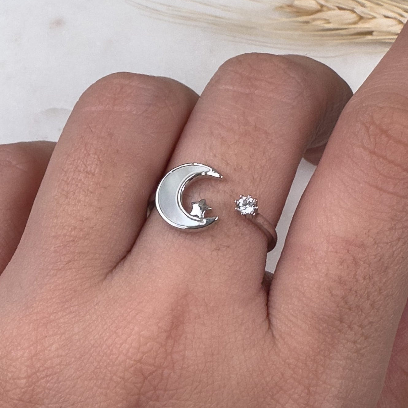 White Moon & Star Ring