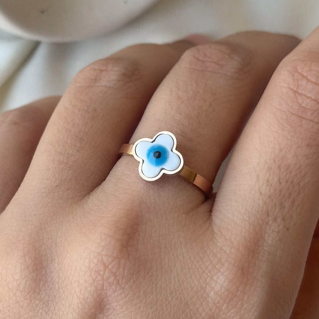 Evil Eye Clover Ring