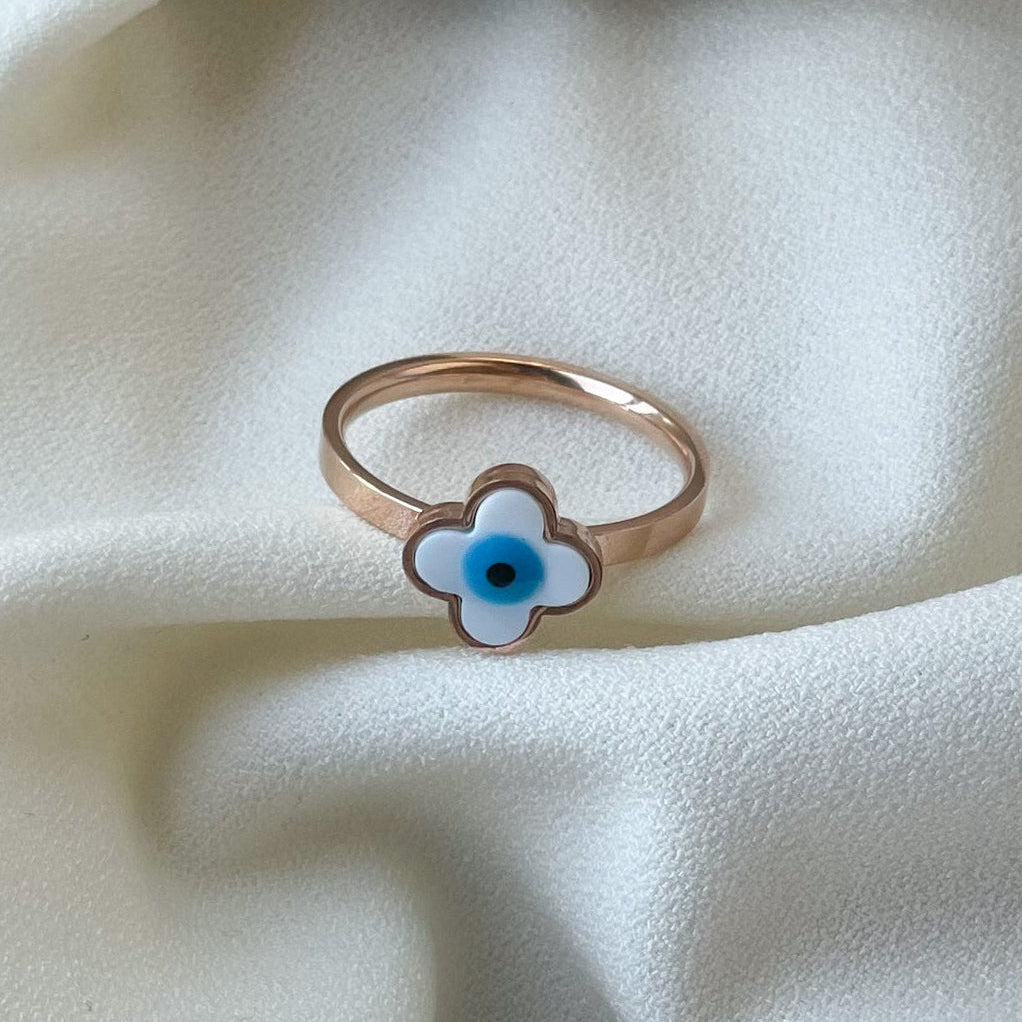 Evil Eye Clover Ring