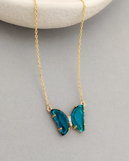 Stunning Blue Crystal Butterfly Neckless