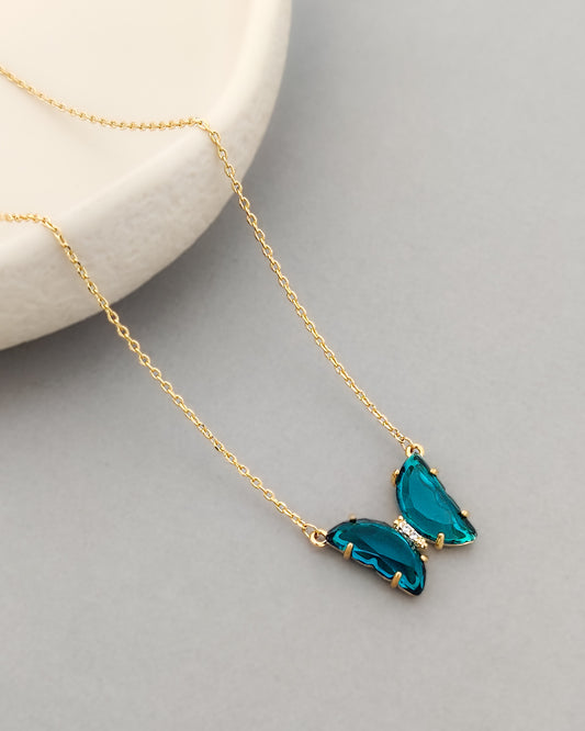 Stunning Blue Crystal Butterfly Neckless
