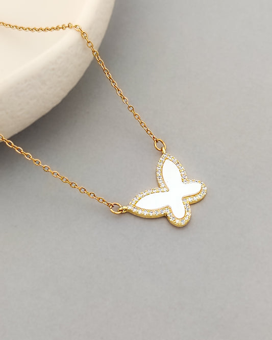 White Butterfly Necklace