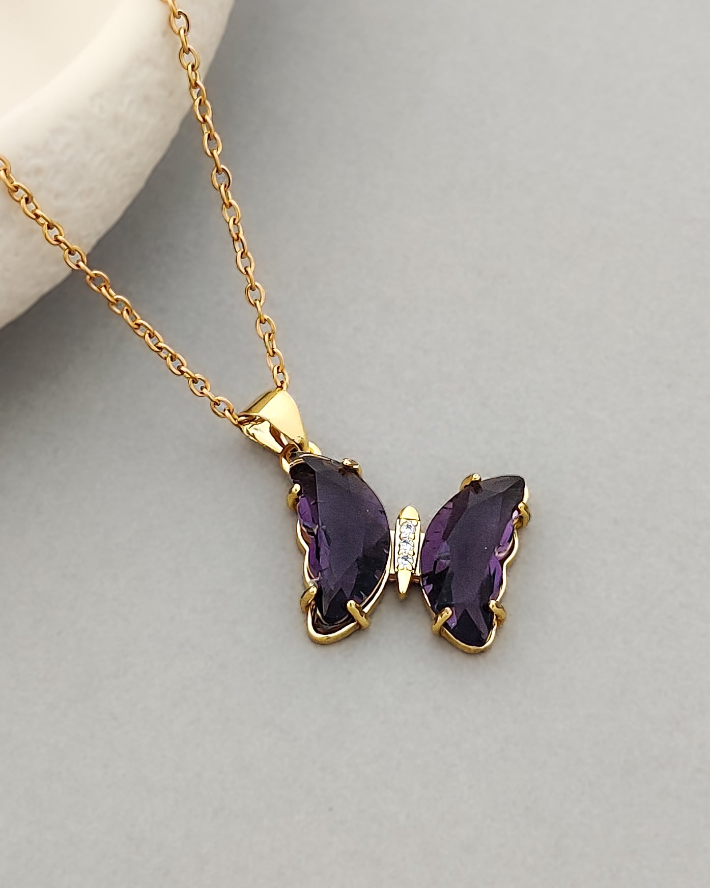 Violet Glass Butterfly Necklace