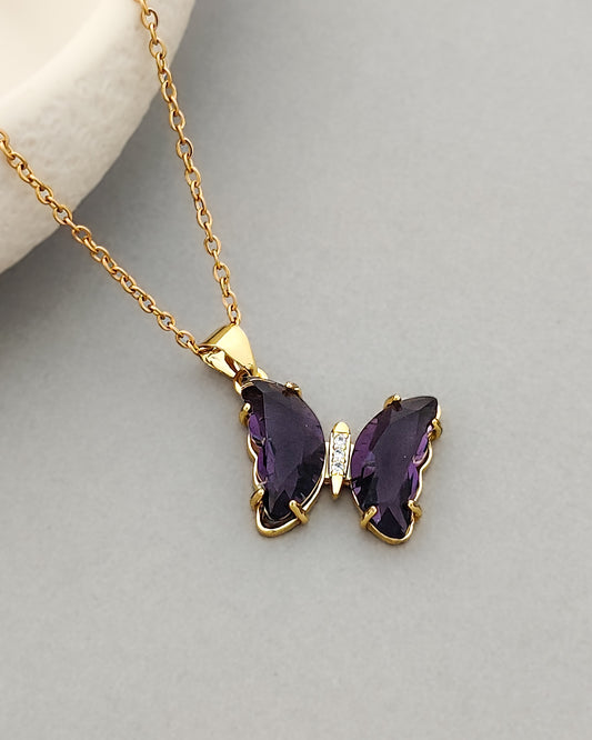 Violet Glass Butterfly Necklace